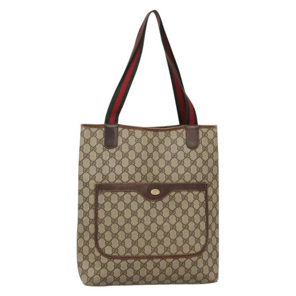 GUCCI GG Supreme Web Sherry Line Tote Bag Pvc Beige Red 002 4487 39 - Picture 1 of 16